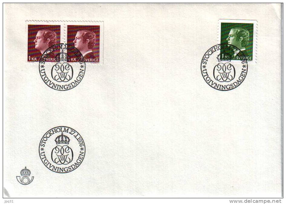 Enveloppe 1er Jour Suède No 914-15 - Stockholm 27/01/76 - Roi Charles XVI Gustave - FDC