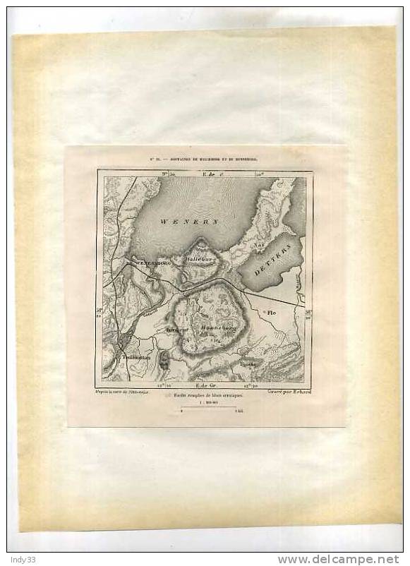 - MONTAGNES DE HALLEBORG ET DE HUNNEBORG . CARTE  DU XIXe S. DECOUPEE ET COLLEE SUR PAPIER - Cartes Topographiques