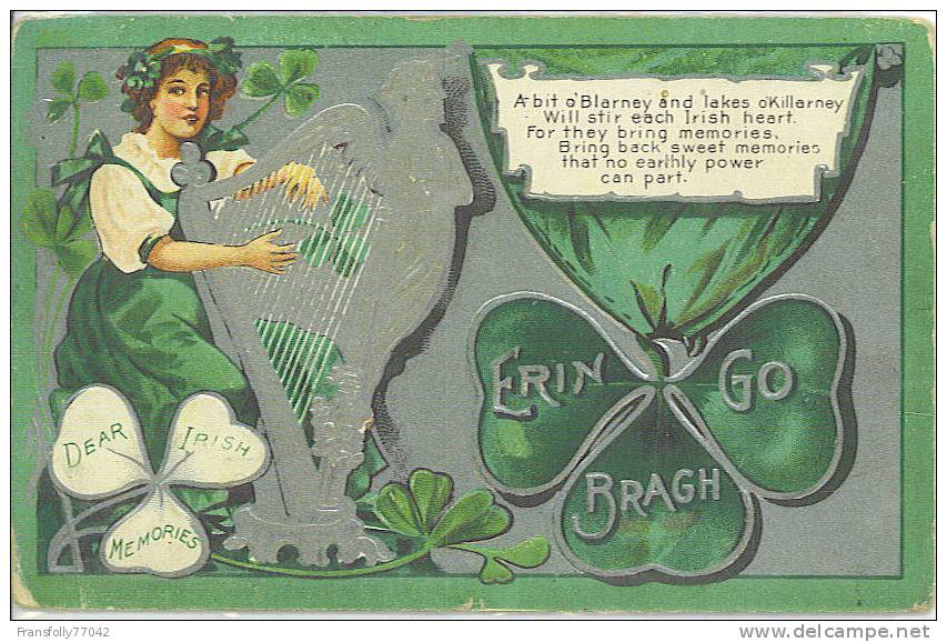 ST PATRICKS DAY Young Woman Plays HARP A Bit Of Blarney 1911 - Saint-Patrick