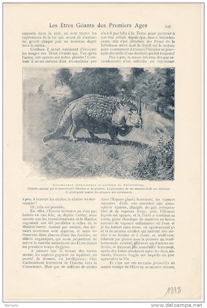 Feuillet Article Actualité De 1898 " LES ETRES GEANTS Des PREMIERS AGES" - Contes