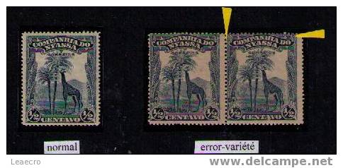 Portugal NYASSA Cie 1921 Animals Faune Animaux GIRAFFE ERRORs Variety Displacement Perforated Mozambique PORTUGAL Gc!!! - Jirafas