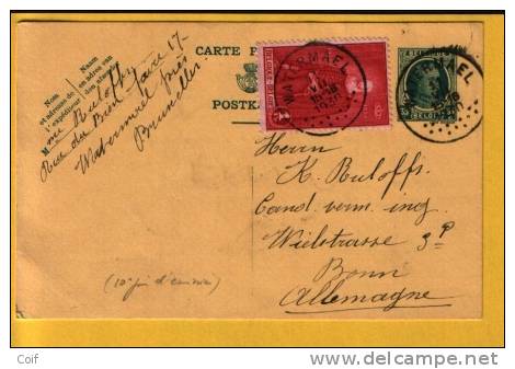 303 Op Entier Met Stempel WATERMAEL Naar Bonn (Duitsland) - 1922-1927 Houyoux