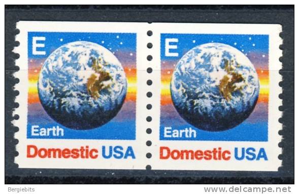 1987-88 United States MNH E Domestic Cents  " Earth " Coil Pair - Francobolli In Bobina