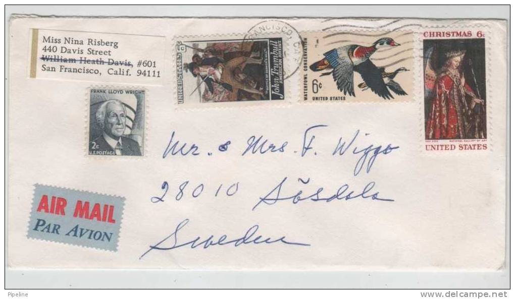 USA Cover Sent Air Mail To Sweden 1968 With 2 Christmas Seals On The Backside Of The Cover - Cartas & Documentos