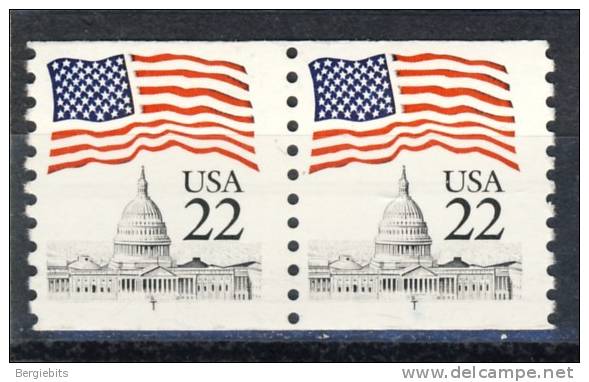 1985 United States  MNH 22  Cents  "  Flag Coil Pair With T " - Coils & Coil Singles