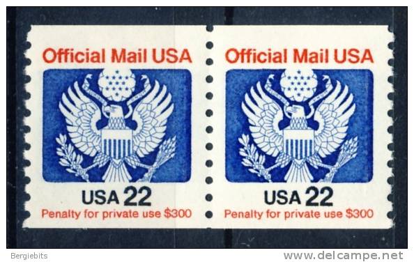 1983-85 United States  MNH  22 Cents "  Official Mail USA " Coil Pair - Coils (Plate Numbers)