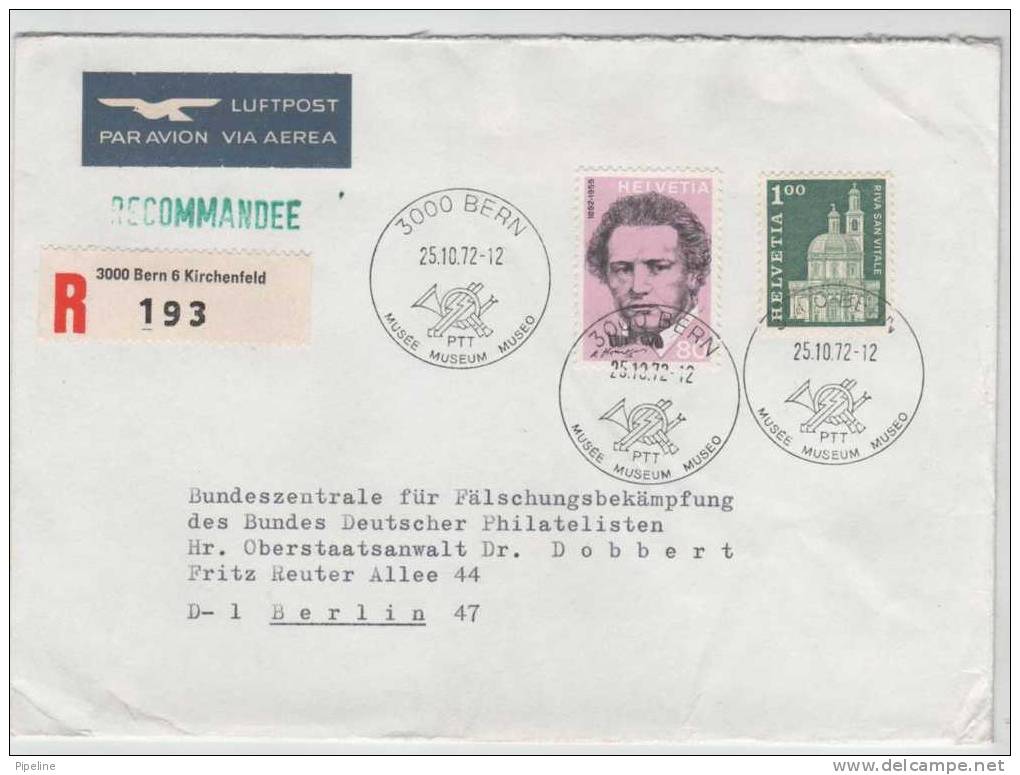 Switzerland Registered Cover Sent To Sweden Bern Kirchenfeld 25-10-1972 - Lettres & Documents