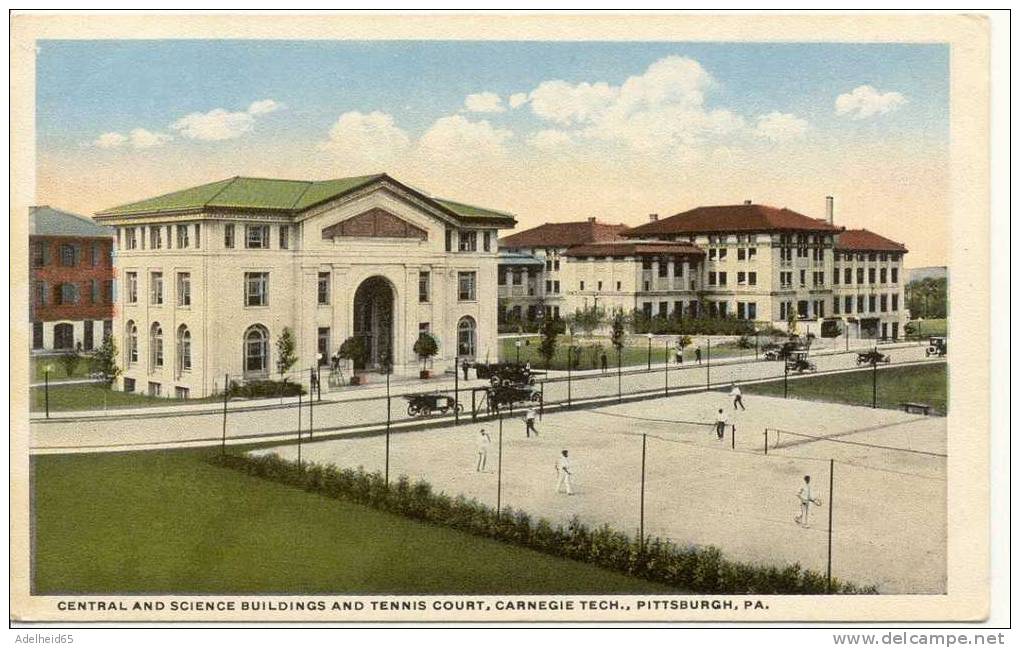 Tennis Scene, Central And Science Building And Tennis Court, Carnegie Tech, Pittsburgh PA - Pittsburgh