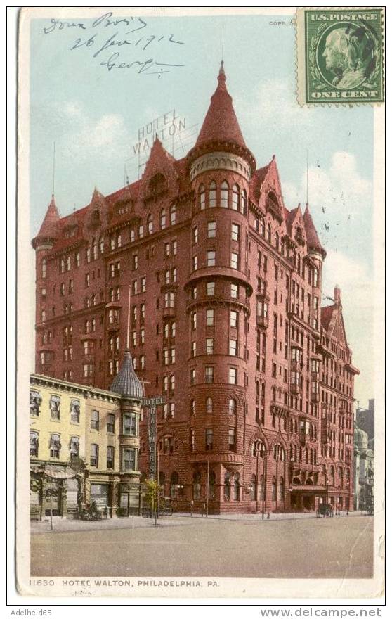 Hotel Walton Philadelphia PA 1912 Phostint Card - Philadelphia