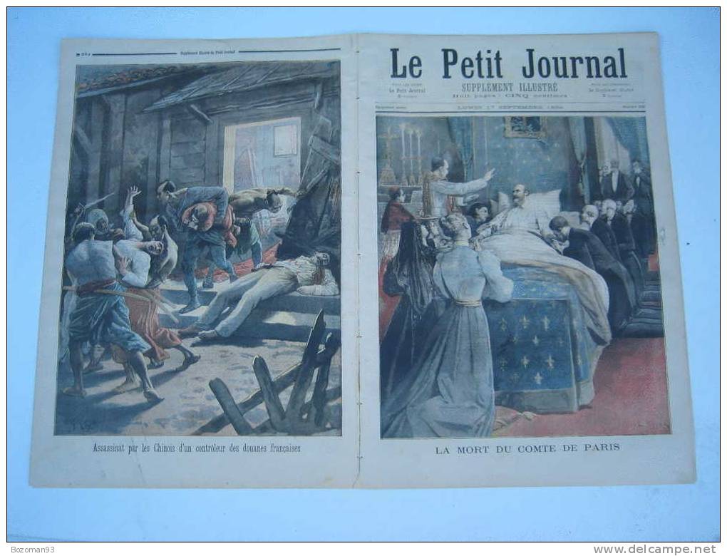 LE PETIT JOURNAL N° 02009 DU 17/09/1894 LA MORT DU COMTE DE PARIS +ASSASSINAT CONTROLEUR DES DOUANES CHAILLET EN CHINE - Le Petit Journal