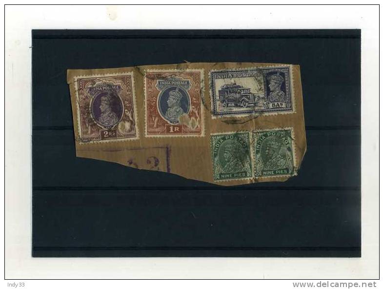 - ENSEMBLE DE TIMBRES DE L´INDE ANGLAISE SUR FRAGMENT . GEORGE V ET GEORGE VI - 1936-47 Roi Georges VI