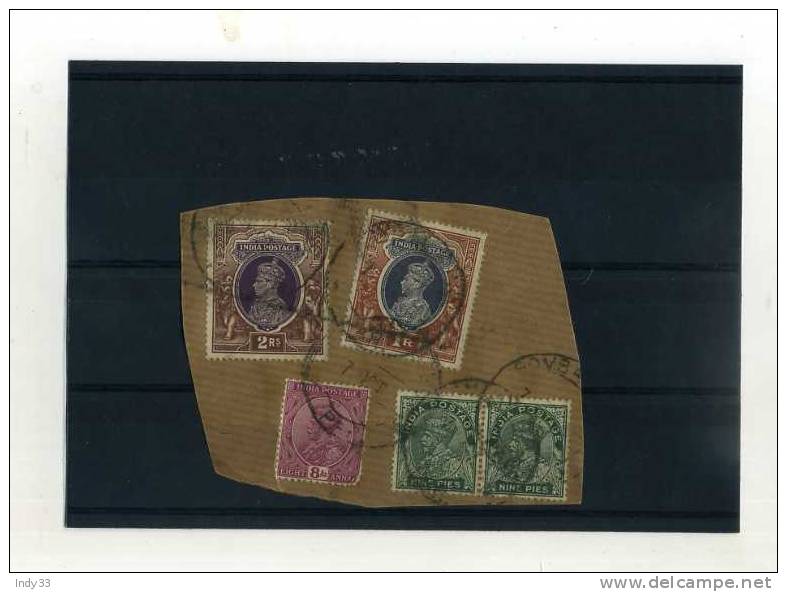 - ENSEMBLE DE TIMBRES DE L´INDE ANGLAISE SUR FRAGMENT . GEORGE V ET GEORGE VI - 1911-35 Roi Georges V