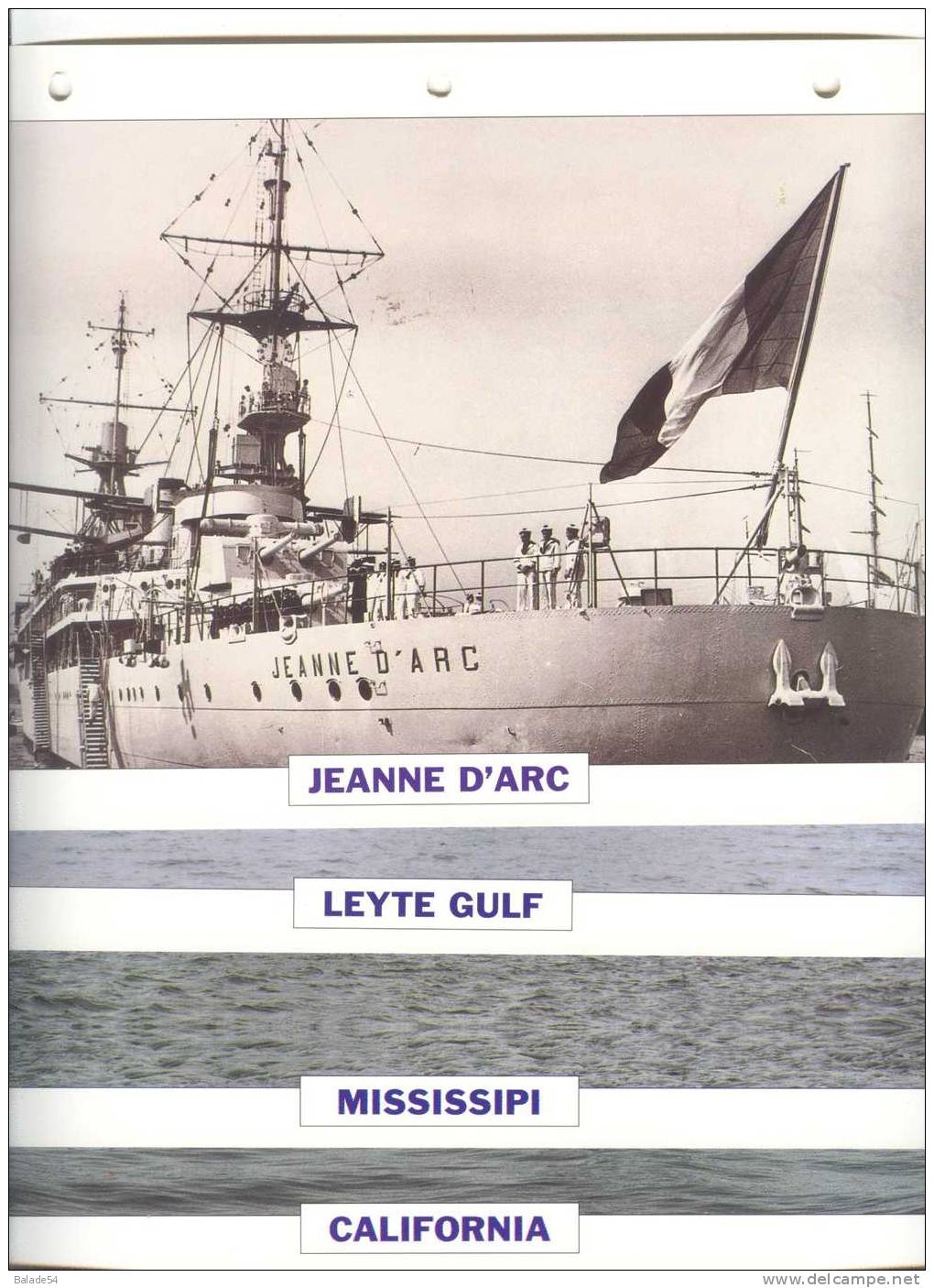 4 Fiches Bateaux : CROISEUR . JEANNE D’ARC – LEYTE GULF – MISSISSIPI – CALIFORNIA - Bateaux