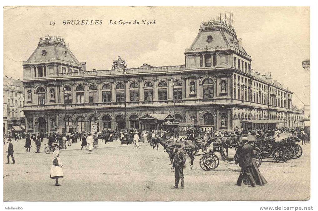 Bruxelles Gare Du Nord Fort Animée 1909 Vers Saint Leu - Chemins De Fer, Gares