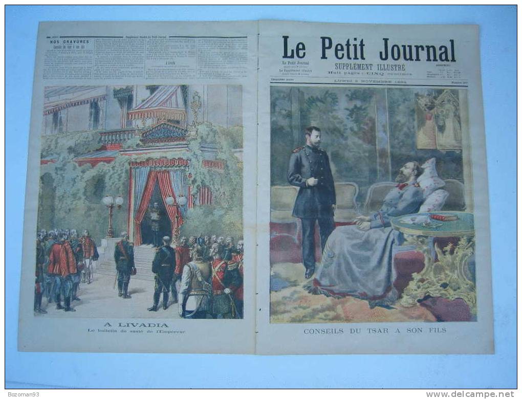 LE PETIT JOURNAL N° 0207 DU 05/11/1894 LES CONSEILS DU TSAR A SON FILS + BULLETIN DE SANTE DU TSAR - Le Petit Journal