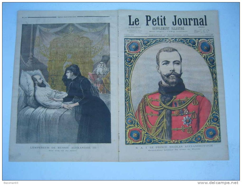 LE PETIT JOURNAL N° 0208 DU 11/11/1894 LE PRINCE NICOLAS ALEXANDROVITCH + ALEXANDRE III SUR SON LIT DE MORT - Le Petit Journal