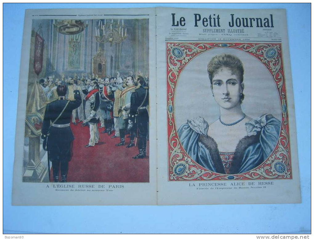 LE PETIT JOURNAL N° 0209 DU 18/11/1894 LA PRINCESSE ALICE DE HESSE  + SERMENT DE FIDELITE AU TSAR NICOLAS II - Le Petit Journal