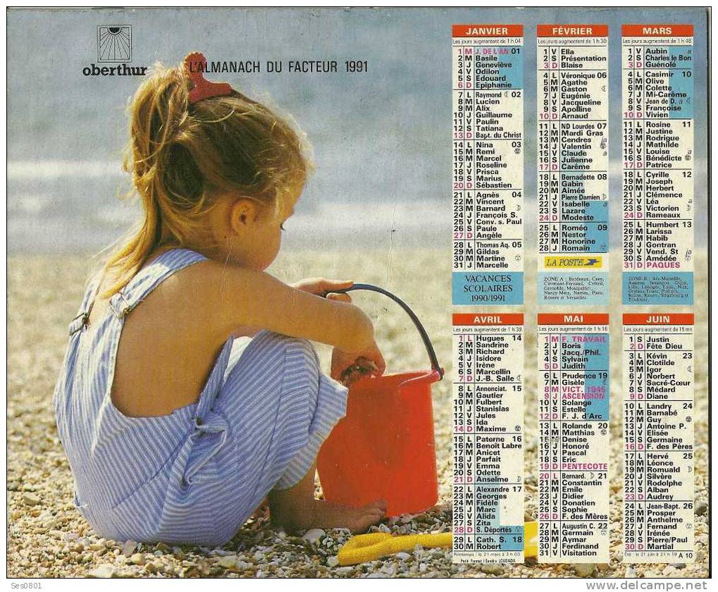 CALENDRIER ALMANACH DES PTT 1991 - Grand Format : 1991-00