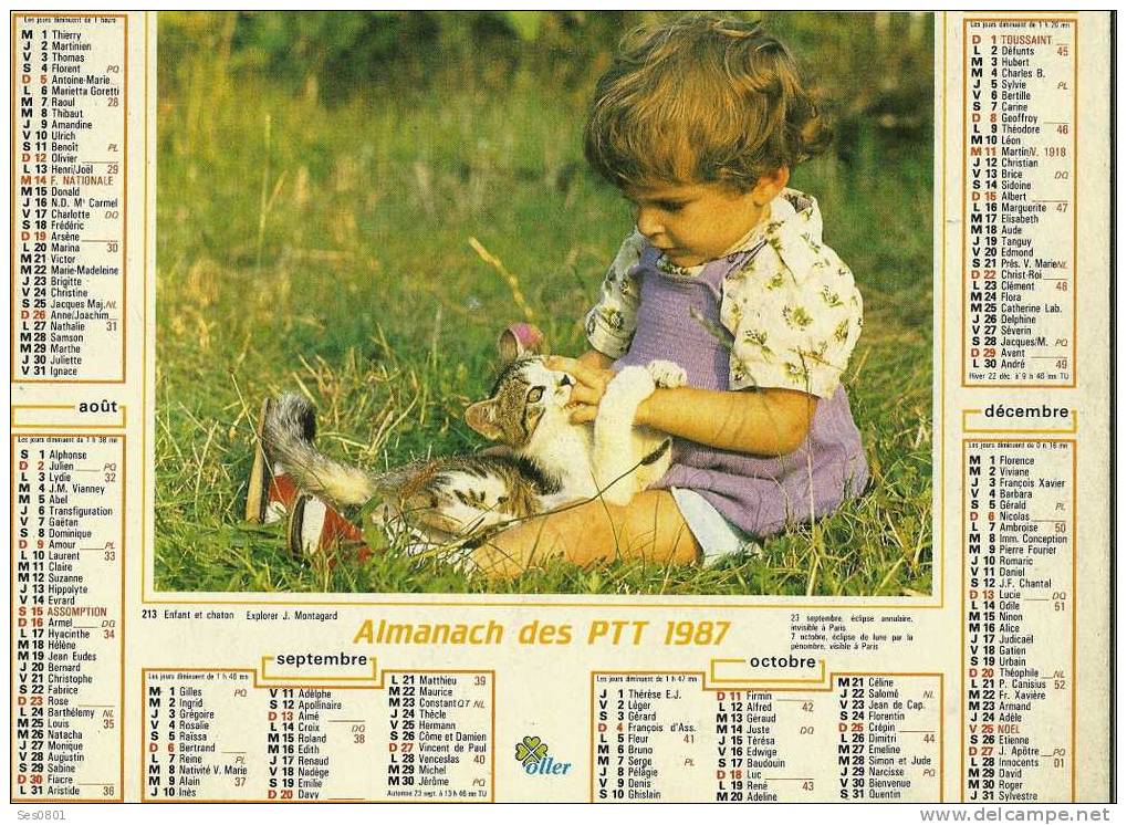 CALENDRIER ALMANACH DES PTT De  1987 - Groot Formaat: 1981-90