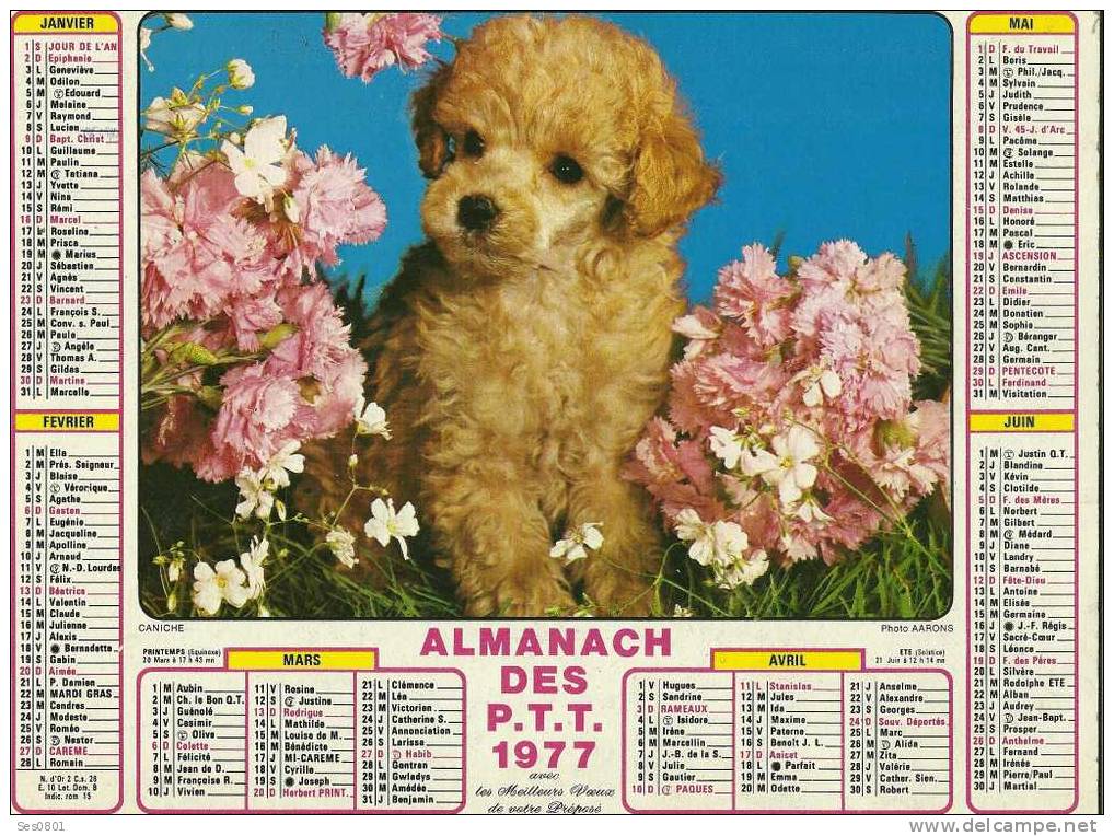 CALENDRIER ALMANACH DES PTT De 1977 - Grossformat : 1971-80