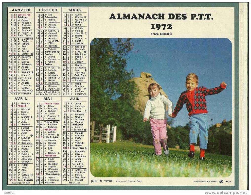 CALENDRIER ALMANACH DES PTT De 1972 - Groot Formaat: 1971-80