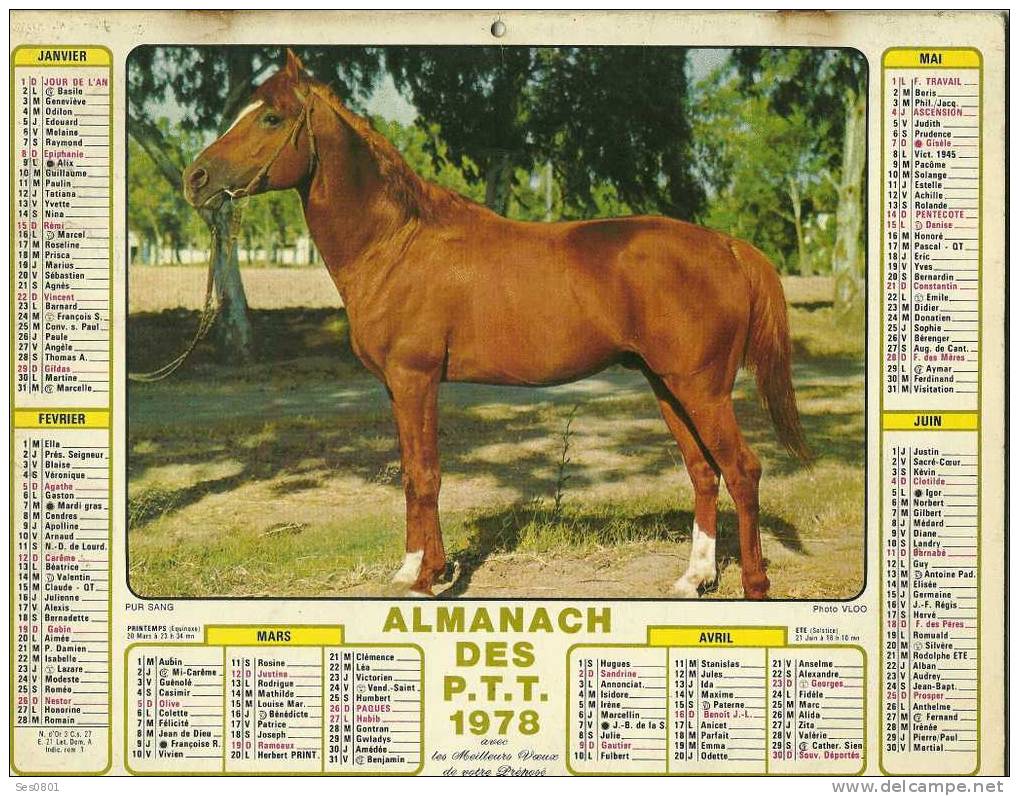 CALENDRIER ALMANACH DES PTT De  1978 - Grossformat : 1971-80