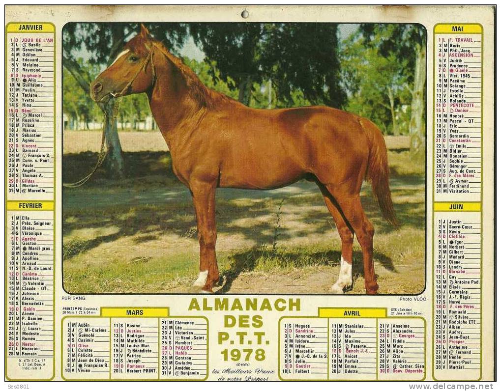 CALENDRIER ALMANACH DES PTT De  1978 - Grand Format : 1971-80