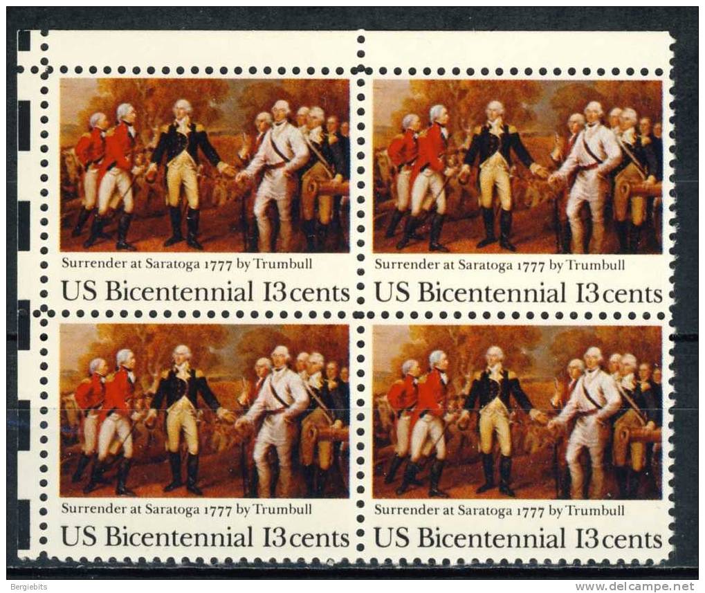 1977 United States  13 Cents  MNH Block Of 4 " Surrender At Saratoga Painting " - Strips & Multiples