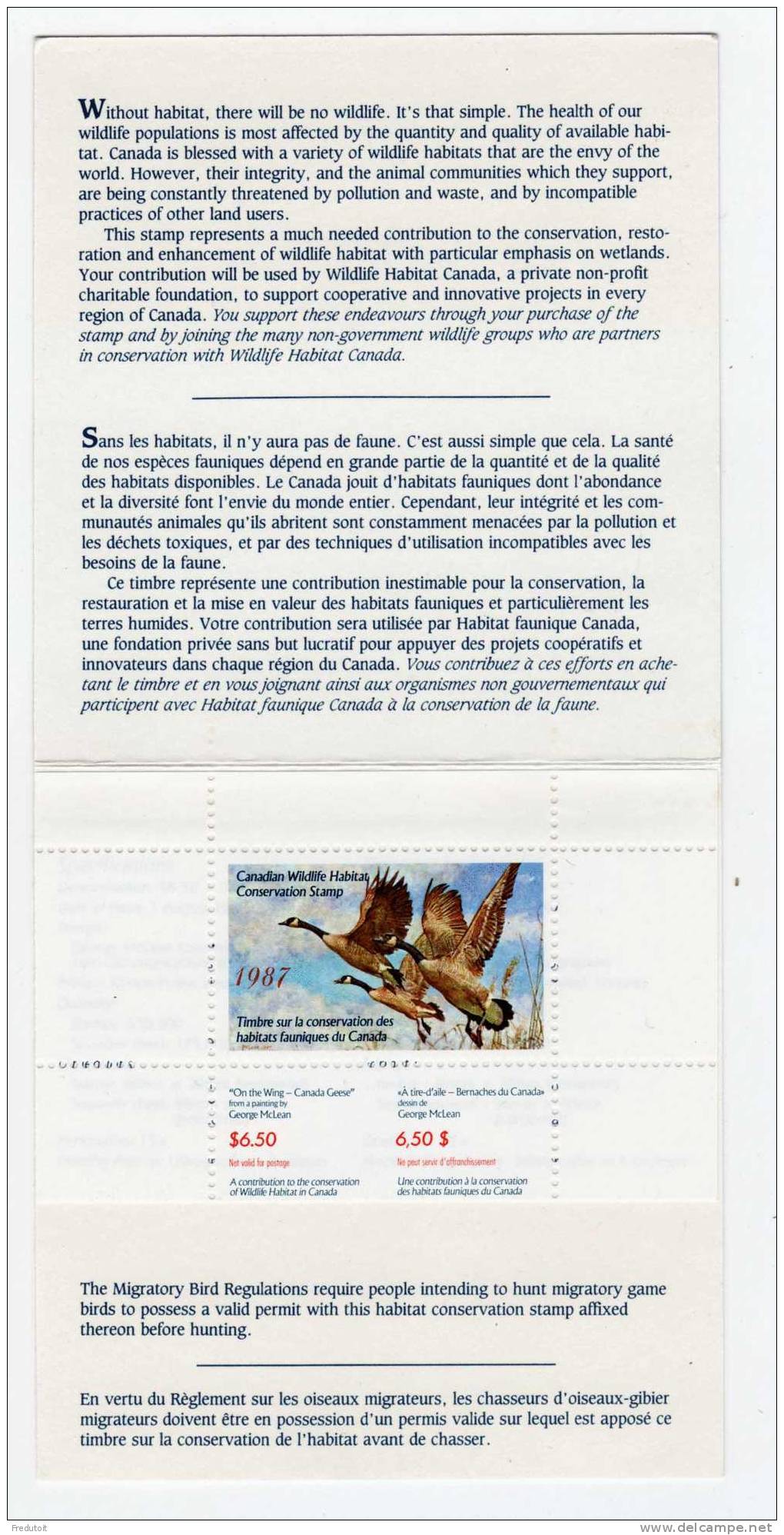 CANADA - Carnet WILDIFE Oiseaux (1987) - Local, Strike, Seals & Cinderellas