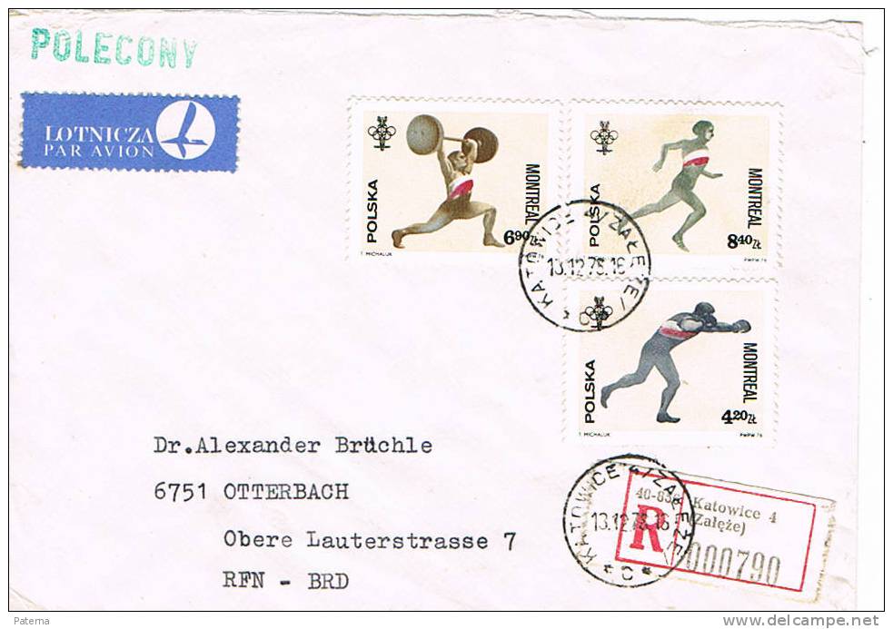 Carta, Aerea, Certificada  KATOWICE -ZALEZE 1978 (Polonia), Cover, Letter, Lettre - Lettres & Documents