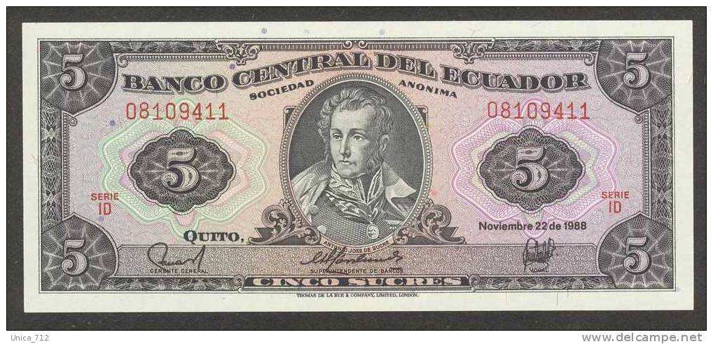 Equateur - Billet De 5 Sucres De 1988  Neuf - Ecuador
