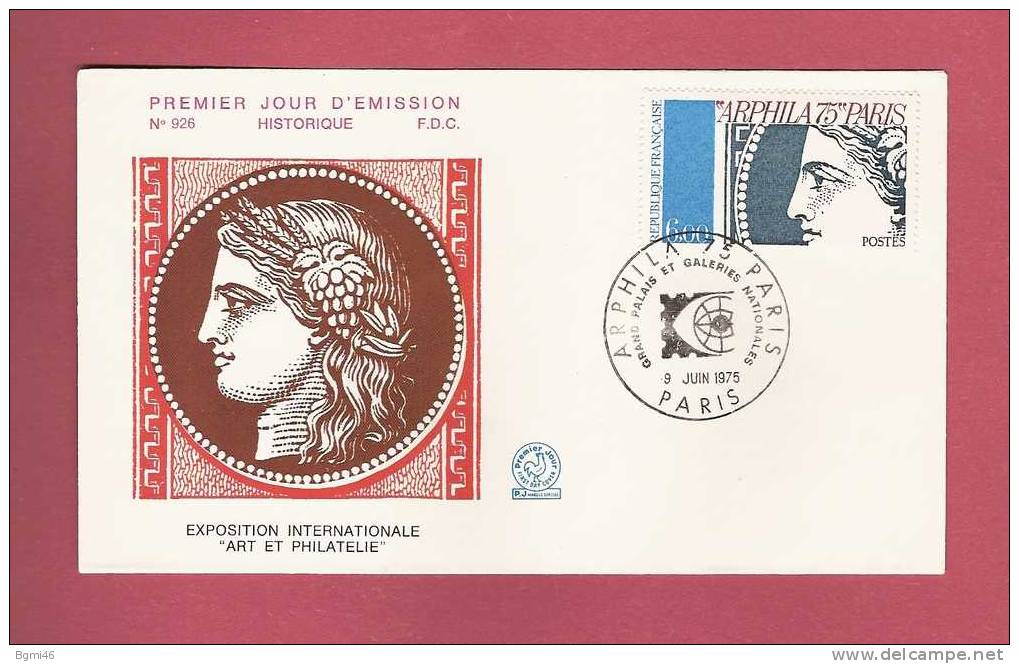 CACHET  Sur FDC  N°926  :  9 Juin 1975...PARIS..( 75 )...ARPHILA....Scan A - 1961-....