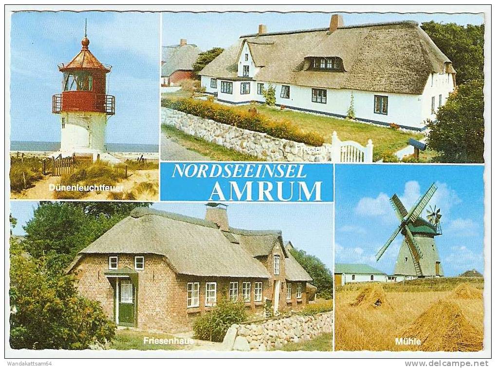 AK 812 NORDSEEINSEL  AMRUM Mehrbildkarte 4 Bilder Mühle Friesenhaus Leuchtturm 8.3.93-10 2278 WITTDÜN AMRUM Werbestempel - Nordfriesland