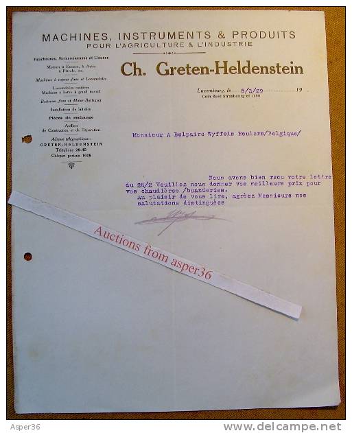 Machines Agricoles, Ch. Greten-Heldenstein, Coin Rues Strasbourg & 1900, Luxembourg 1929 - Luxembourg