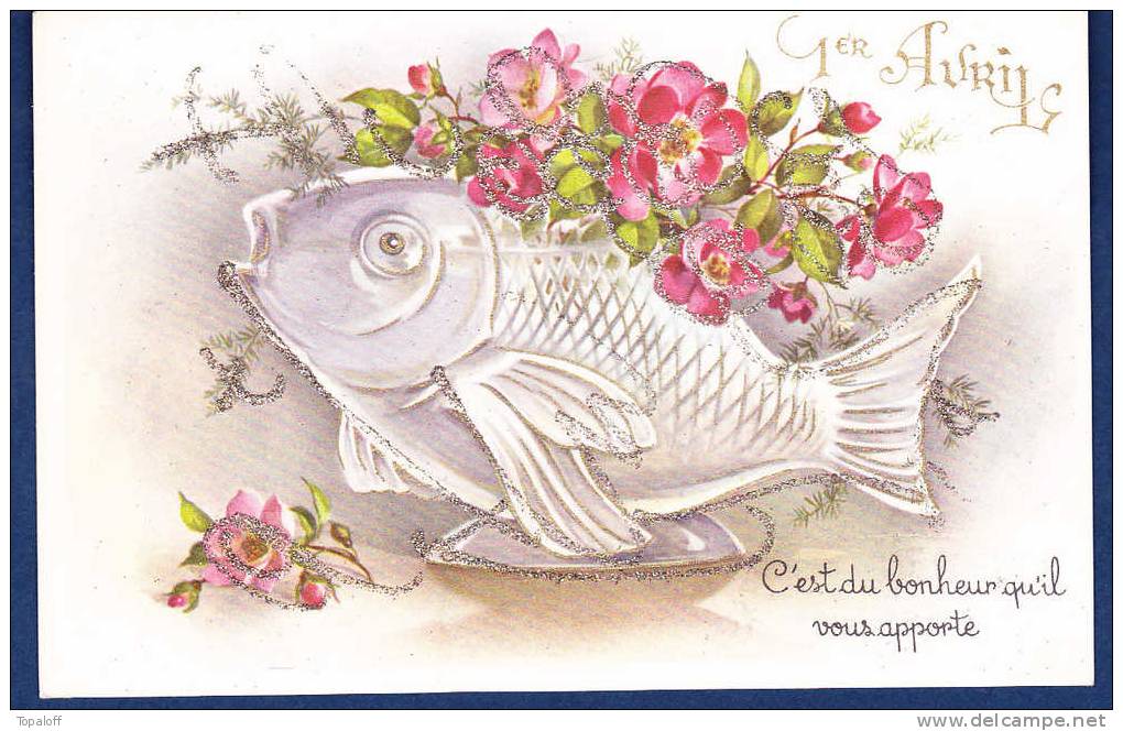 Cartes Postales 1er Avril Poissons Cartes Comportant Des Grains Argentés TB - Fish & Shellfish