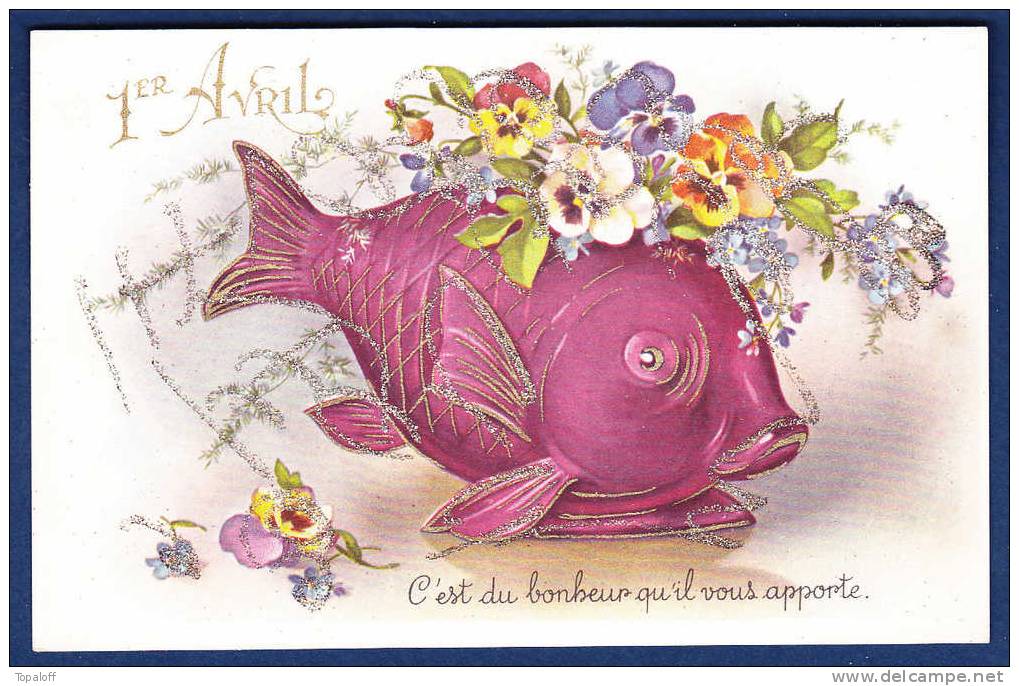 Cartes Postales 1er Avril Poissons Cartes Comportant Des Grains Argentés TB - Poissons Et Crustacés