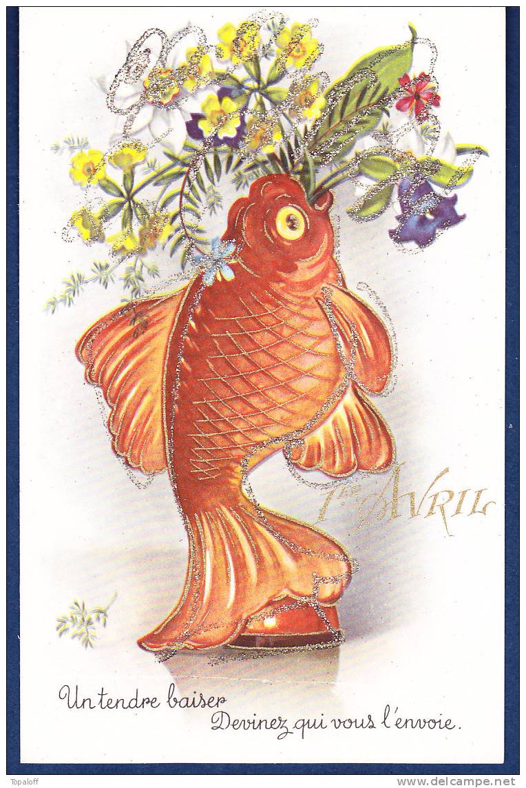 Cartes Postales 1er Avril Poissons Cartes Comportant Des Grains Argentés TB - Fish & Shellfish