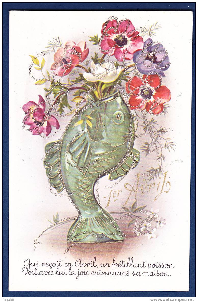 Cartes Postales 1er Avril Poissons Cartes Comportant Des Grains Argentés TB - Fish & Shellfish