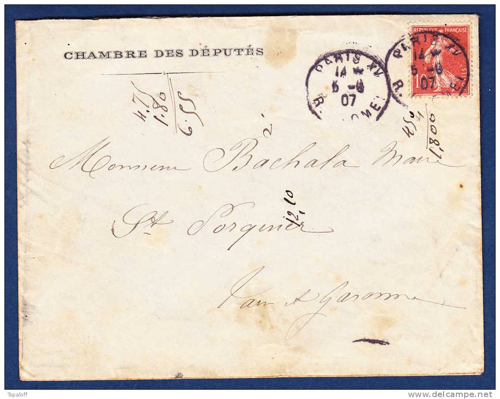 FRANCE  Lettre Chambre Des Députés 1907   TTB - Storia Postale