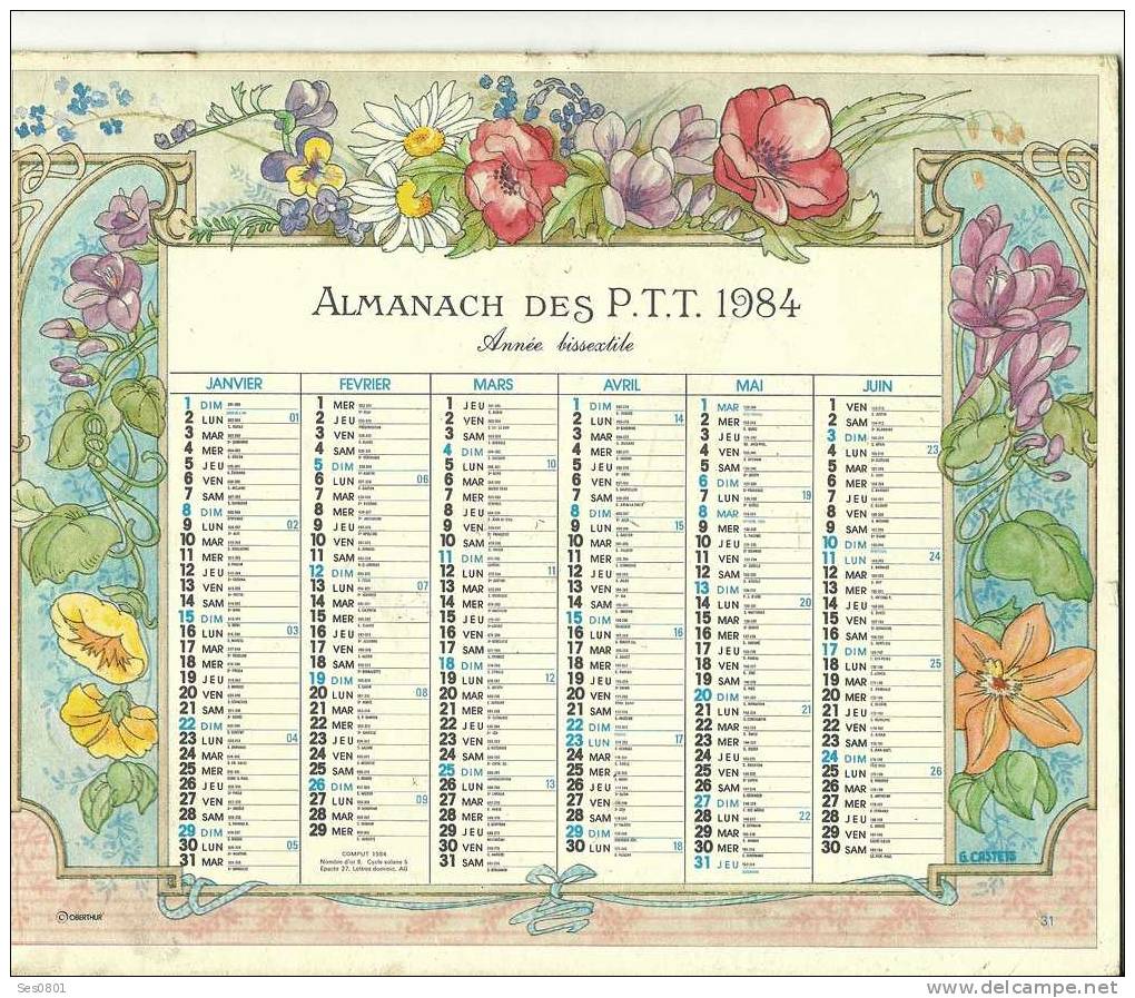 CALENDRIER ALMANACH DES PTT De 1984 - Formato Grande : 1981-90