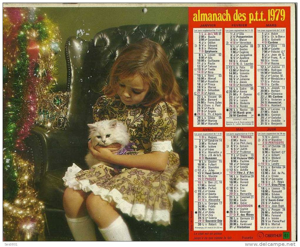 CALENDRIER ALMANACH DES PTT De  1979 - Grand Format : 1981-90