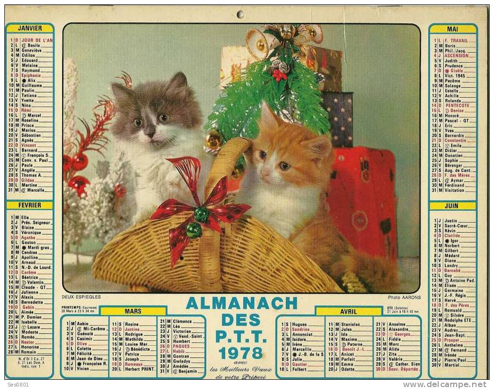 CALENDRIER ALMANACH DES PTT De  1978 - Formato Grande : 1981-90