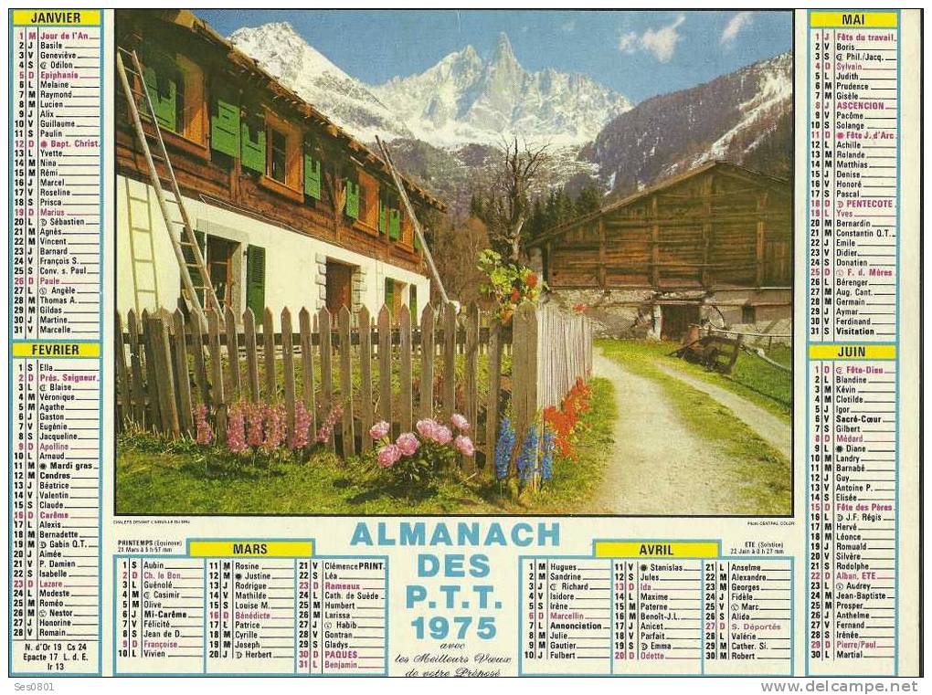 CALENDRIER ALMANACH DES PTT De  1975 - Groot Formaat: 1971-80