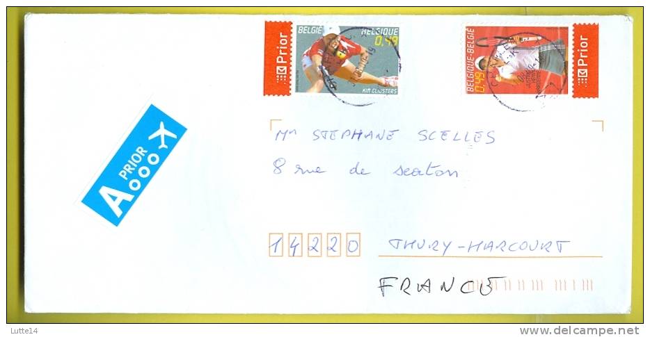 Enveloppe BELGIQUE + 2 Timbres Sport Tennis Féminin Kim Clijsters Justine Hennin Hardenne- Oblitération Du 31/08/2009 - Briefe U. Dokumente