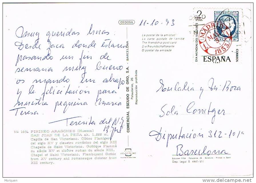 Postal SAN JUAN De La PEÑA (Huesca) 1973. Pirineo Aragones - Huesca