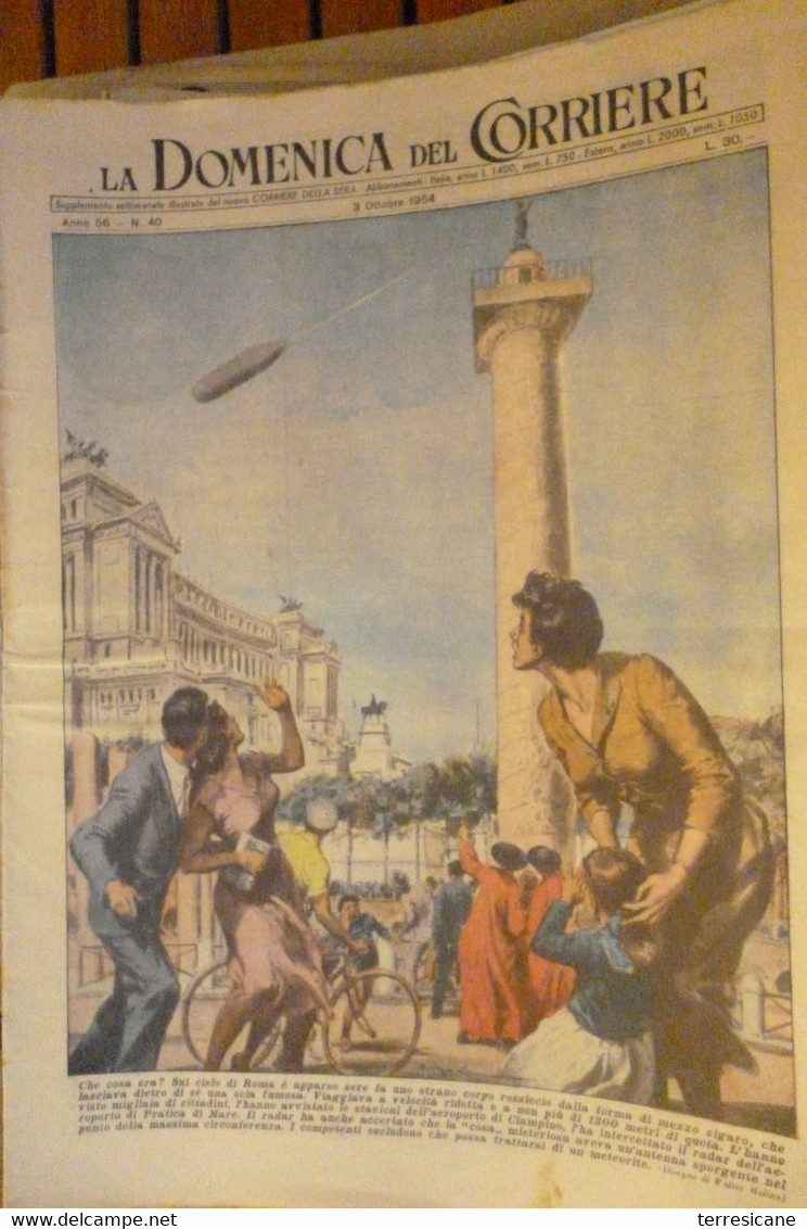 DOMENICA DEL CORRIERE WALTER MOLINO UFO SU ROMA 1954 OVNI ALIEN B3 - Erstauflagen