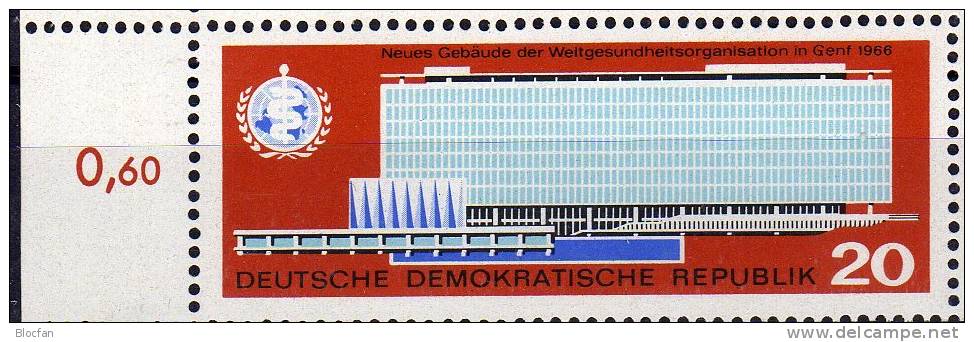 PF 1966 WHO-Gebäude DDR Paar 1178+ II ** 60€ F22 Plus Vergleich Abart Verstümmeltes G In Genf Error On Stamp Of Germany - OMS