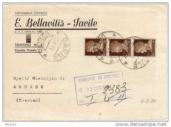 3-Sacile-Pordenone-Pubblicitaria-Storia Postale 1944 Periodo Repubblica Sociale Italiana X Villanova Marchesana-Rovigo- - Pordenone