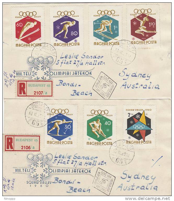 Hungary-1960 Squaw Valley Registered Covers Sent To Australia - Used Stamps