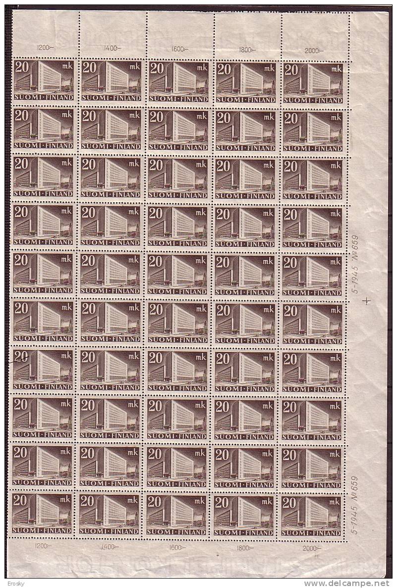 C044 - FINLANDE FINLAND Yv N°267 ** BLOC DE 50 - Feuilles Complètes Et Multiples